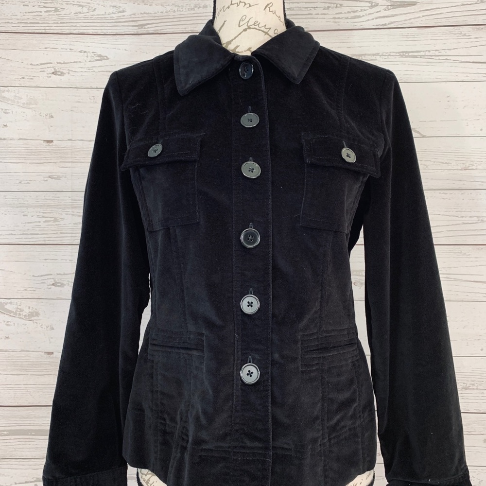 Talbots Petites Stretch Black Velvet Jacket 10 - Picture 2 of 4